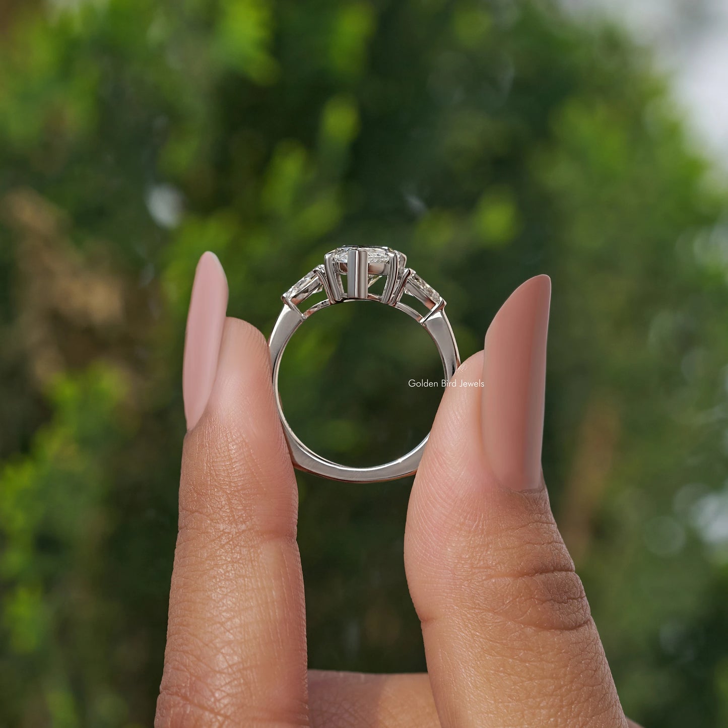Three Stone Pear Shaped Diamond Engagement Ring