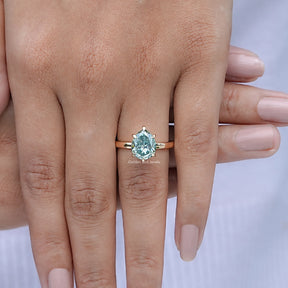 Pear Cut Green Moissanite Solitaire Ring