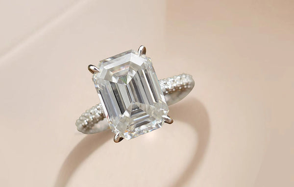 Emerald Cut Moissanite Engagement White Gold Ring