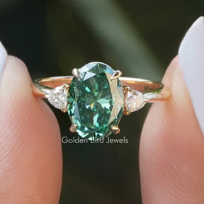 Oval Trillion Three Stone Moissanite Engagement Ring