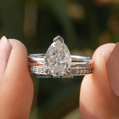 Pear Moissanite Hidden Halo Ring With Eternity Band