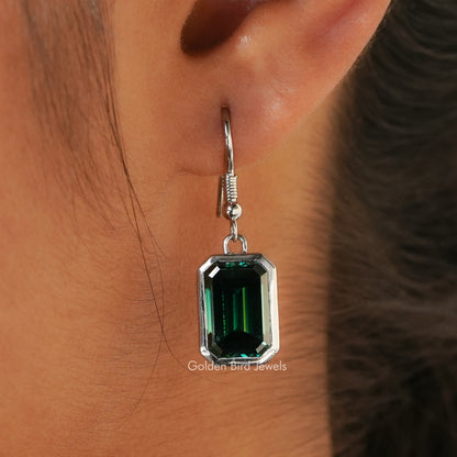 Dark Green Emerald Moissanite Dangle Drop Earrings