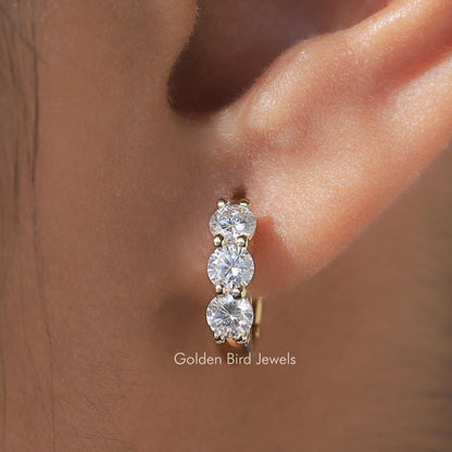 Round Cut Moissanite Small Huggies Hoop Earrings