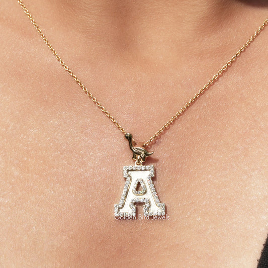Moissanite Round Initial A Letter Pendant