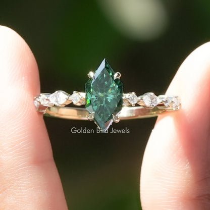 Green Dutch Marquise Moissanite Hidden Halo Ring
