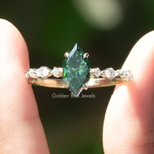 Green Dutch Marquise Moissanite Hidden Halo Ring