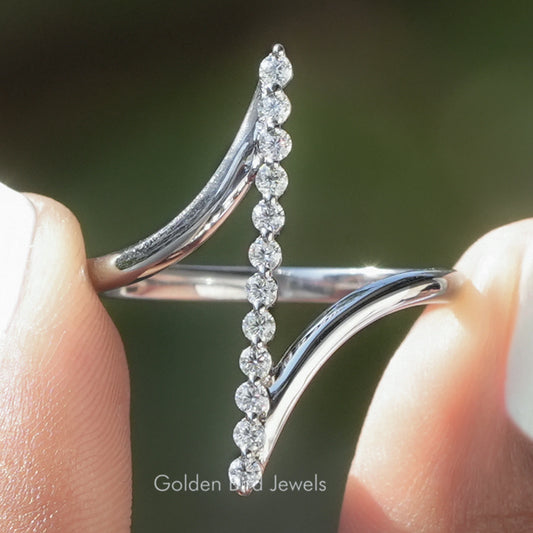 Round Cut Moissanite Vertical Bar Bypass Ring