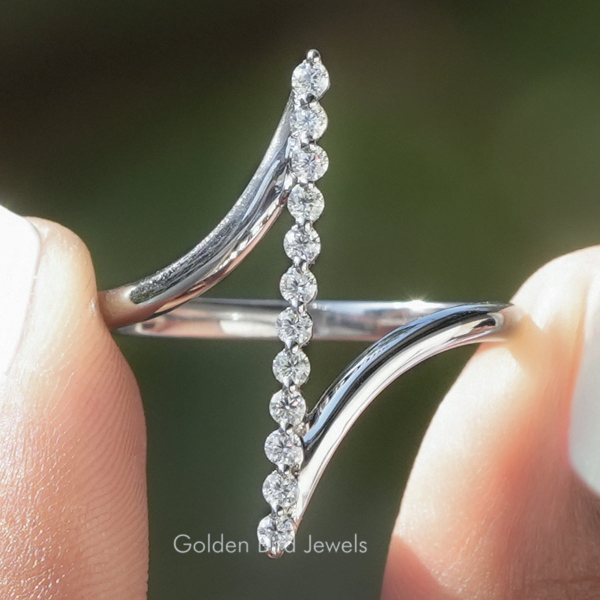Round Cut Moissanite Vertical Bar Bypass Ring