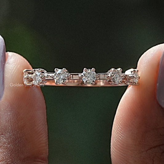 Round Moissanite Distance Dainty Half Eternity Band