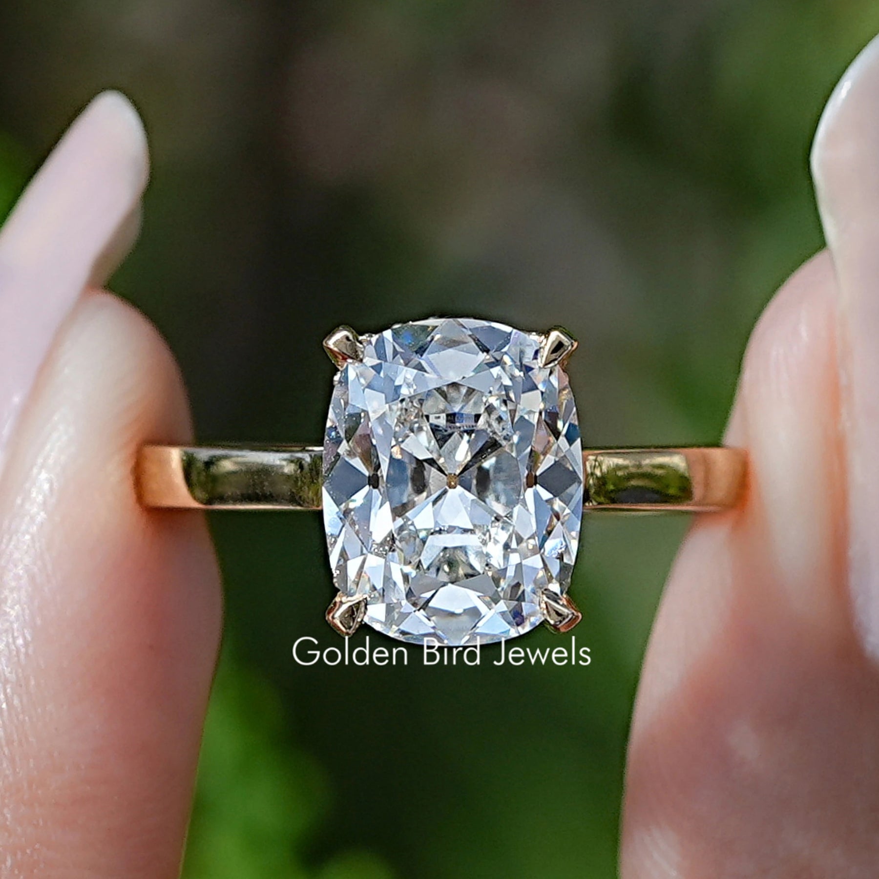 Elongated Old Mine Cushion Hidden Halo Ring