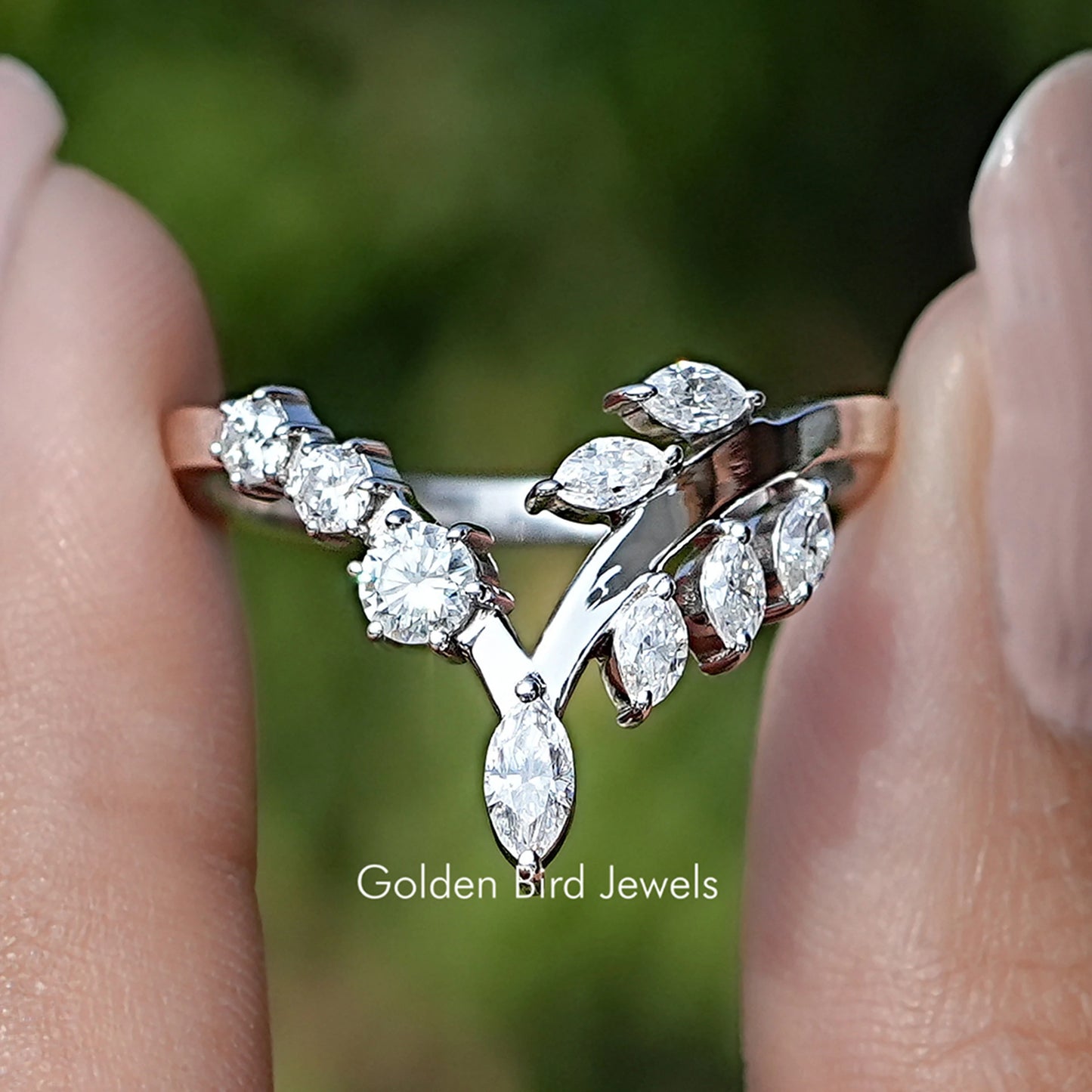 Marquise Cut V Shape Curved  Moissanite Wedding Band