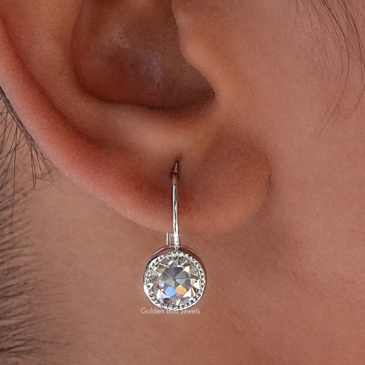 Old European Round Cut Moissanite Dangle Drop Earring