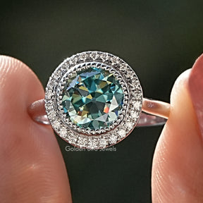 Moissanite Old European Round Cut Halo Bridal Ring