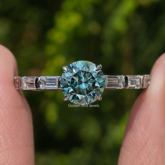 Round And Baguette Moissanite Accent Ring