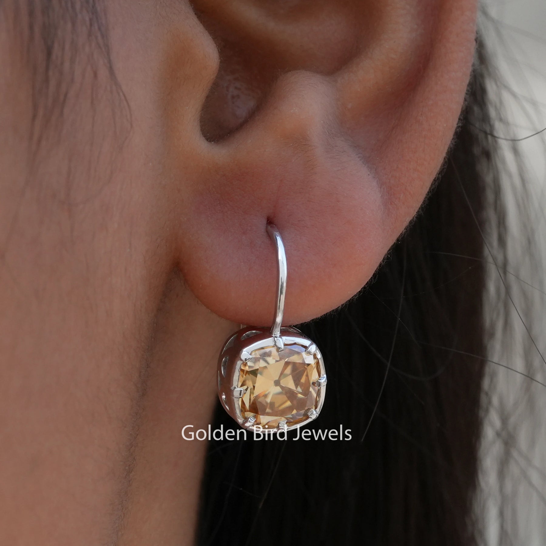 Old Mine Cushion Moissanite Dangle Earrings