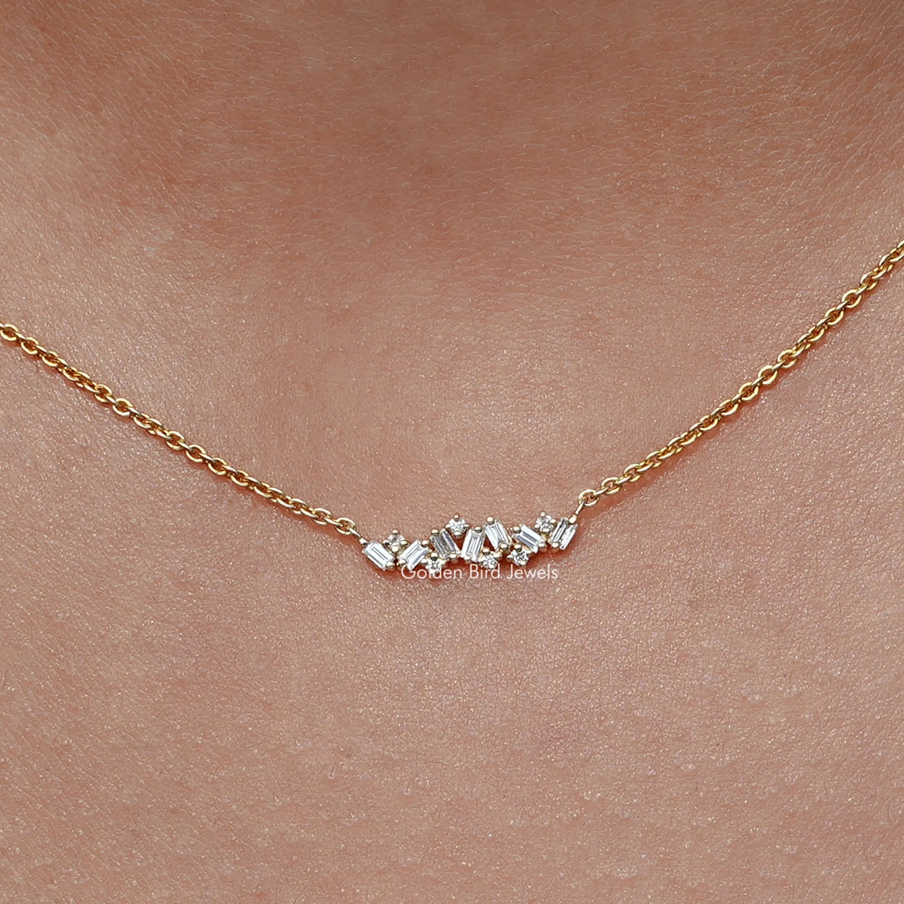 Close up view of Baguette Cut Lab Diamond Cluster Pendant