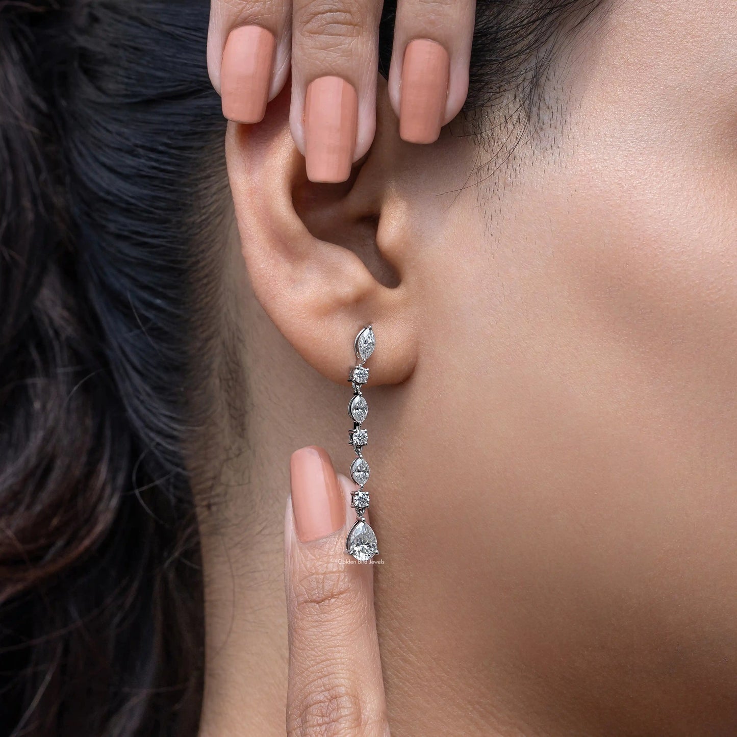 Marquise And Pear Moissanite Drop Earrings
