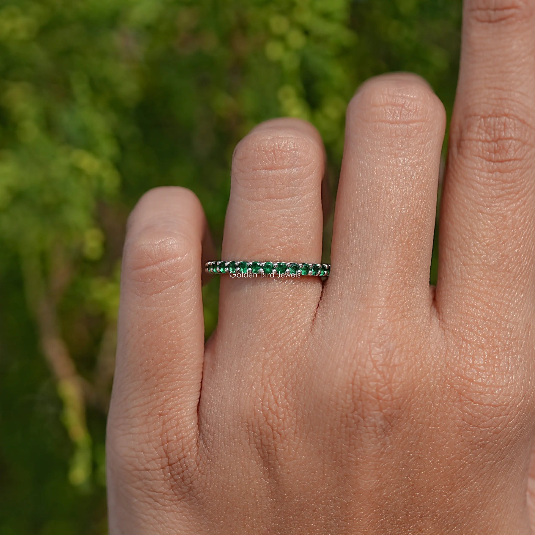 Emerald Green Round Gemstone Eternity Band NEW STARLETTE perfect for spring eternity band ring in green main image 1