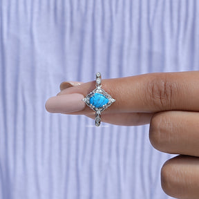 Blue Turquoise Pear Gemstone Accent Set Ring