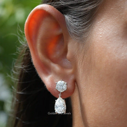 [This earrings made of round and pear cut stones set in prong setting]-[Golden Bird Jewels]