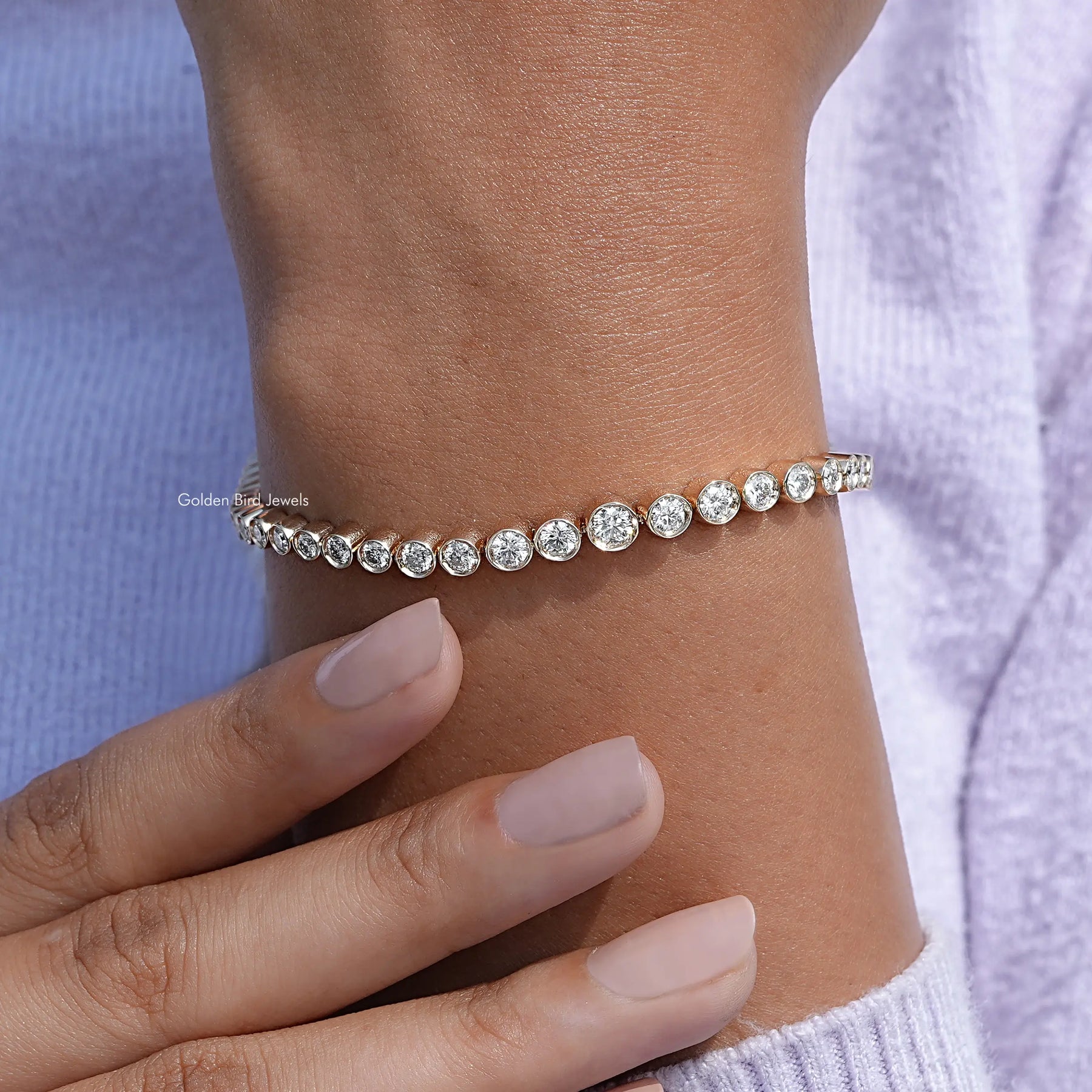 [14K White Gold Round Cut Bracelet]-[Golden Bird Jewels]