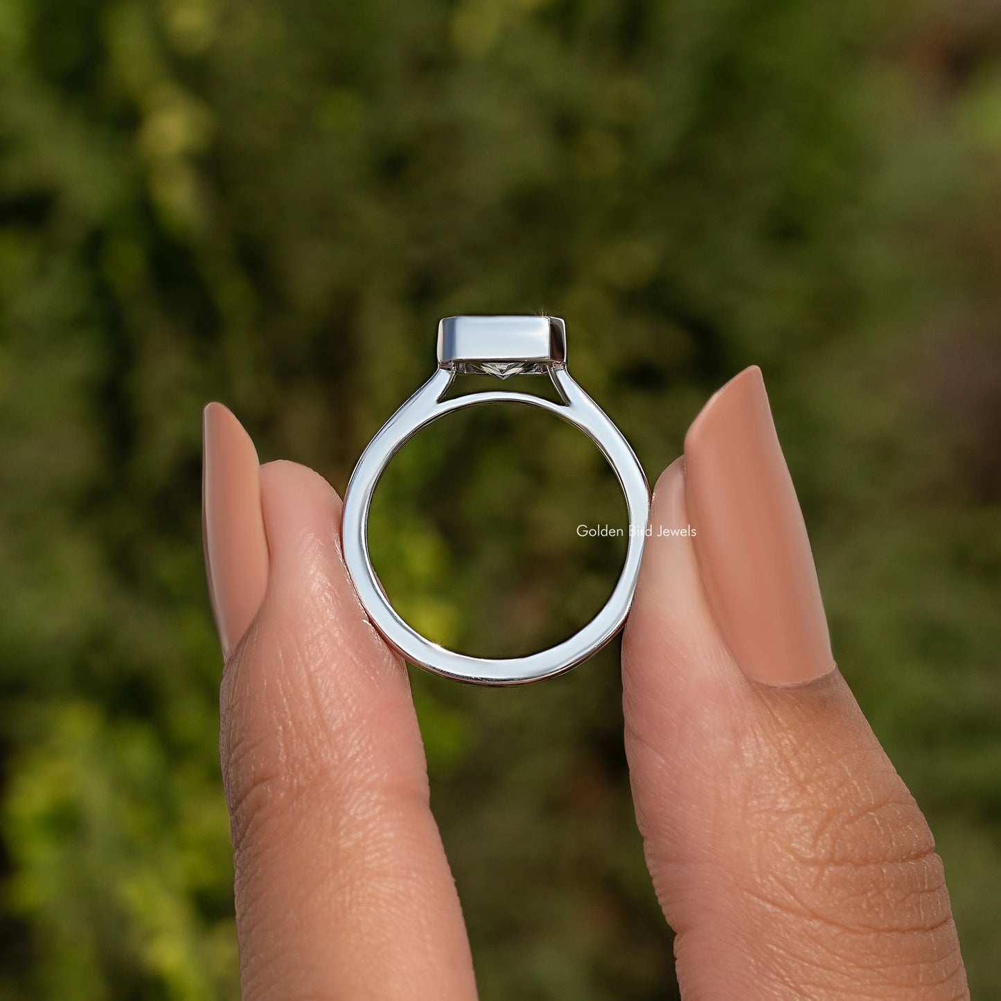 Gray Radiant Cut Moissanite Solitaire Ring