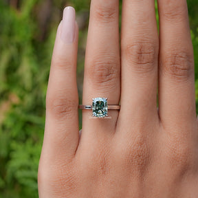 Elongated Cushion Moissanite Hidden Halo Ring