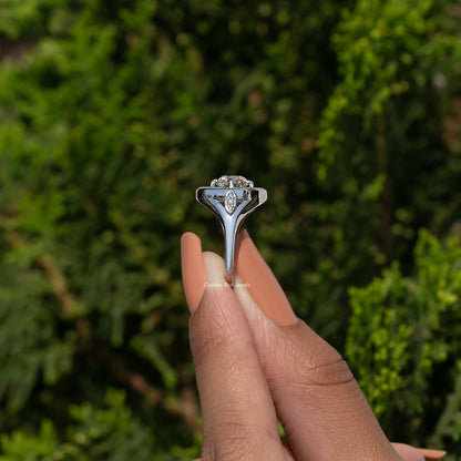 Old European Round And Tapered Baguette Halo Ring