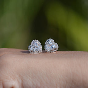 Heart Cut Halo Lab Diamond Stud Earrings