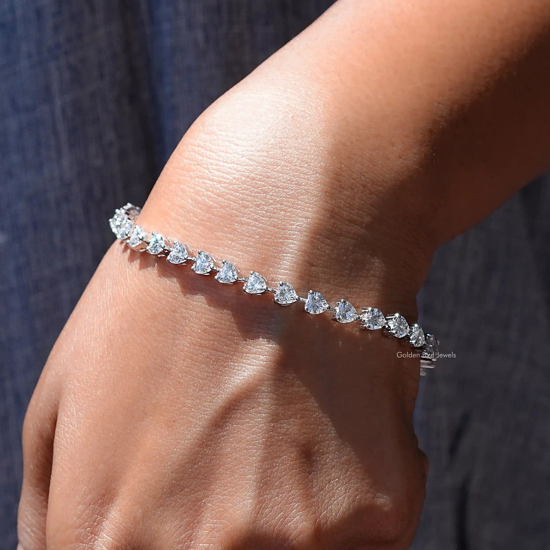 [Heart Shaped Moissanite Tennis Bracelet]-[Golden Bird Jewels]n