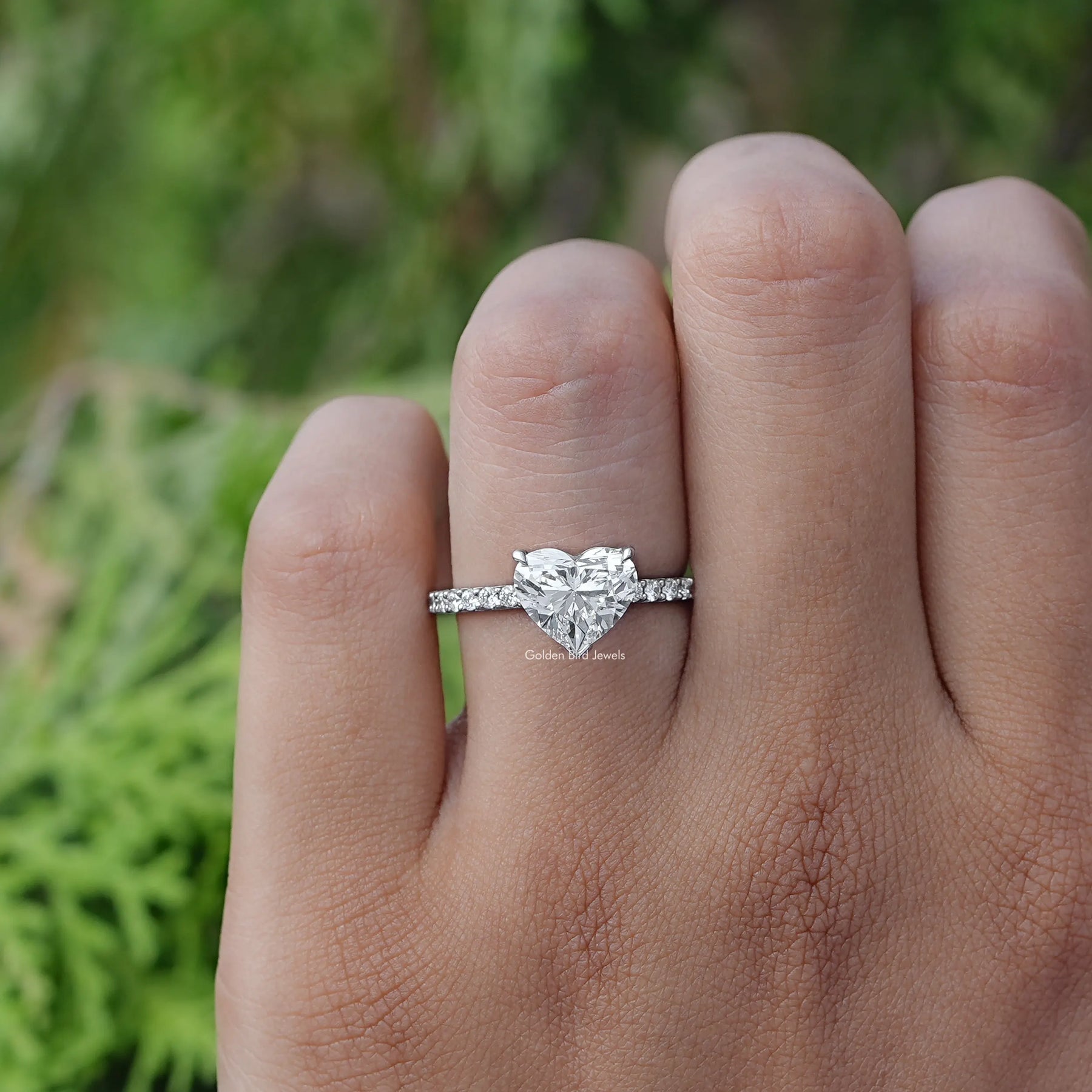 [White Gold Heart Cut Diamond Ring]-[Golden Bird Jewels]