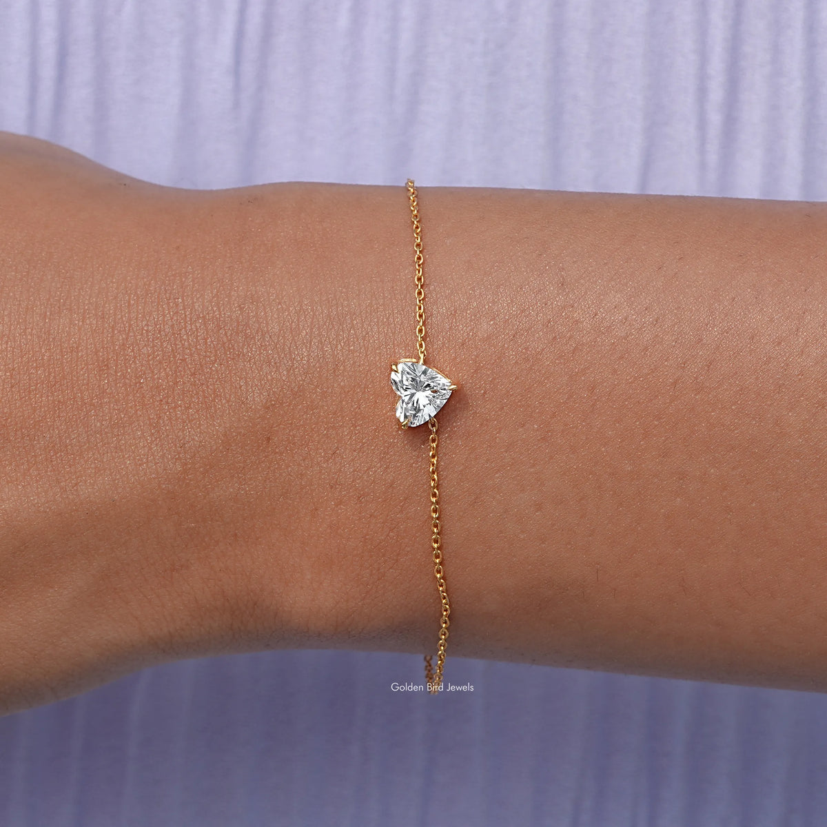 [Heart Shaped Lab Diamond Chain Bracelet]-[Golden Bird Jewels]