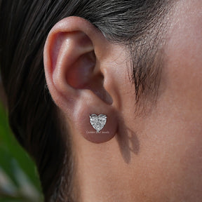 [Heart Shaped Lab Diamond Stud Earrings]-[Golden Bird Jewels]