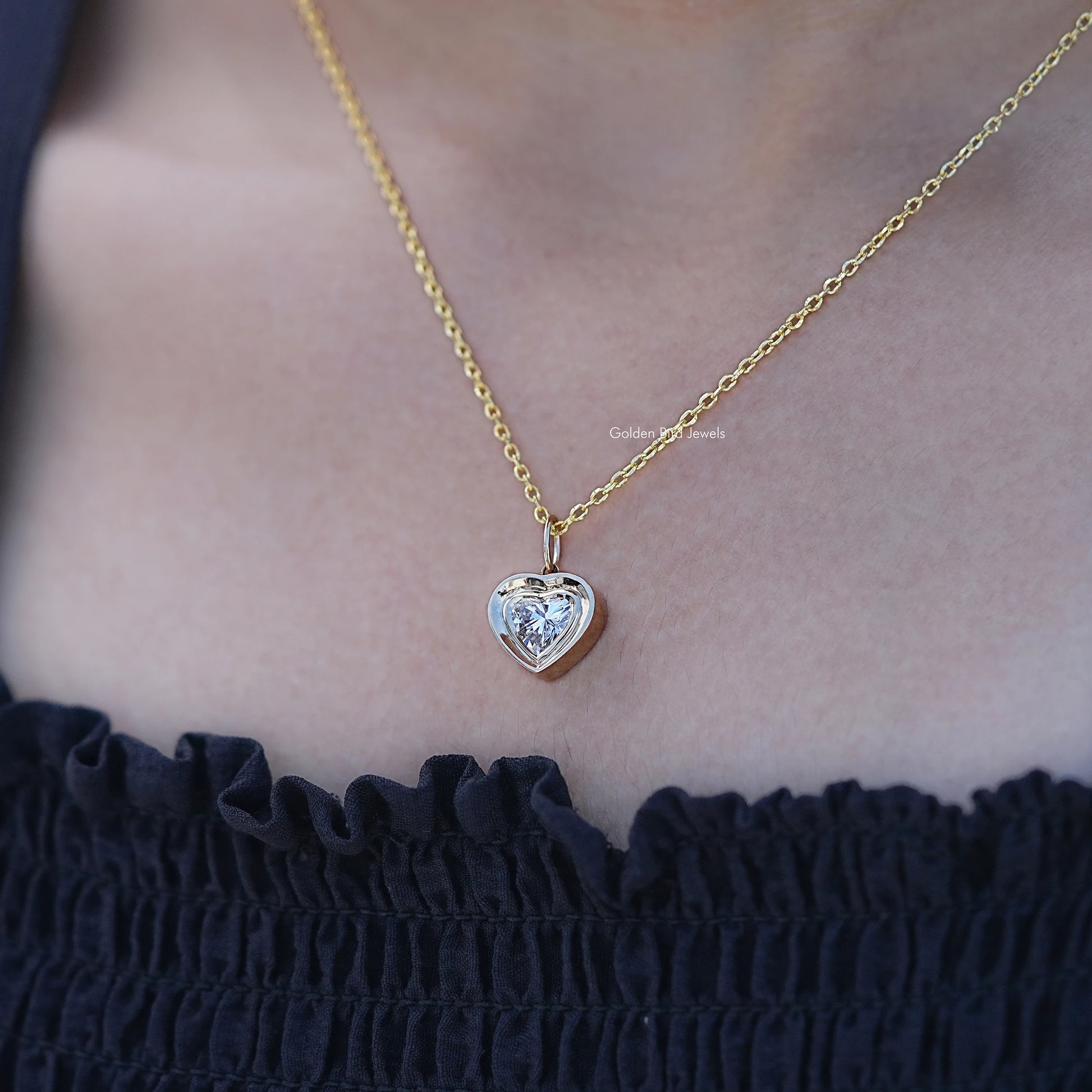 In Neck View of Heart Shaped Lab Diamond Solitaire Pendant