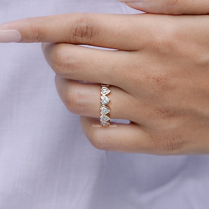 Heart Shaped Moissanite Bezel Eternity Band