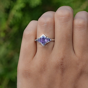 Purple Amethyst Hexagon Gemstone Bezel Ring