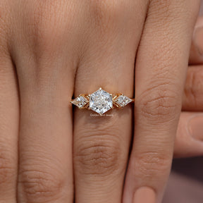 Hexagone Cut Lab Diamond Three Stone Ring