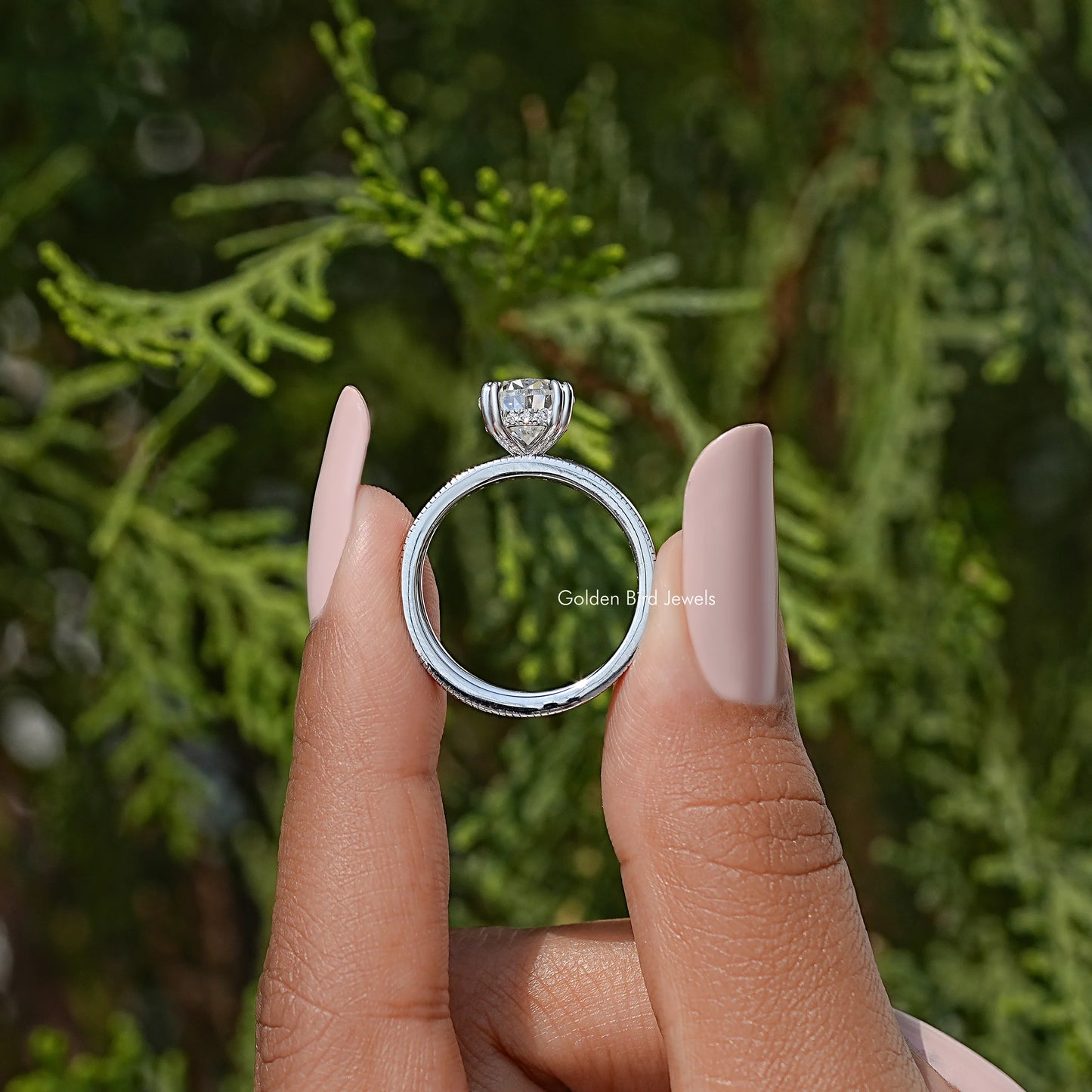 Pear Moissanite Hidden Halo Ring With Eternity Band
