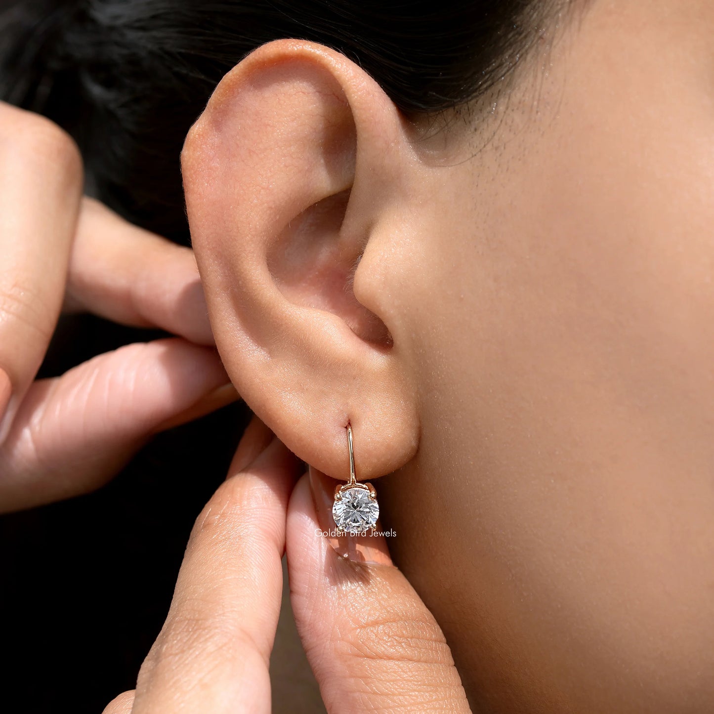 Round Cut Lab Grown Diamond Dangle Drop Earrings