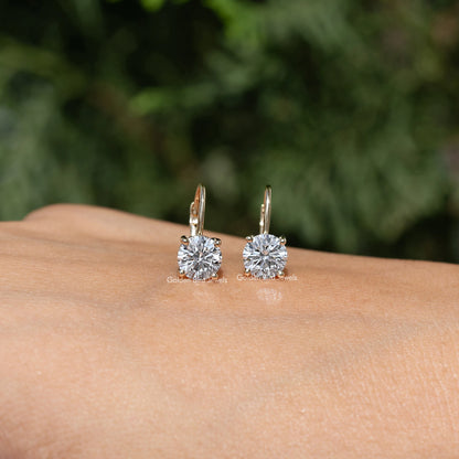 Round Cut Lab Grown Diamond Dangle Drop Earrings
