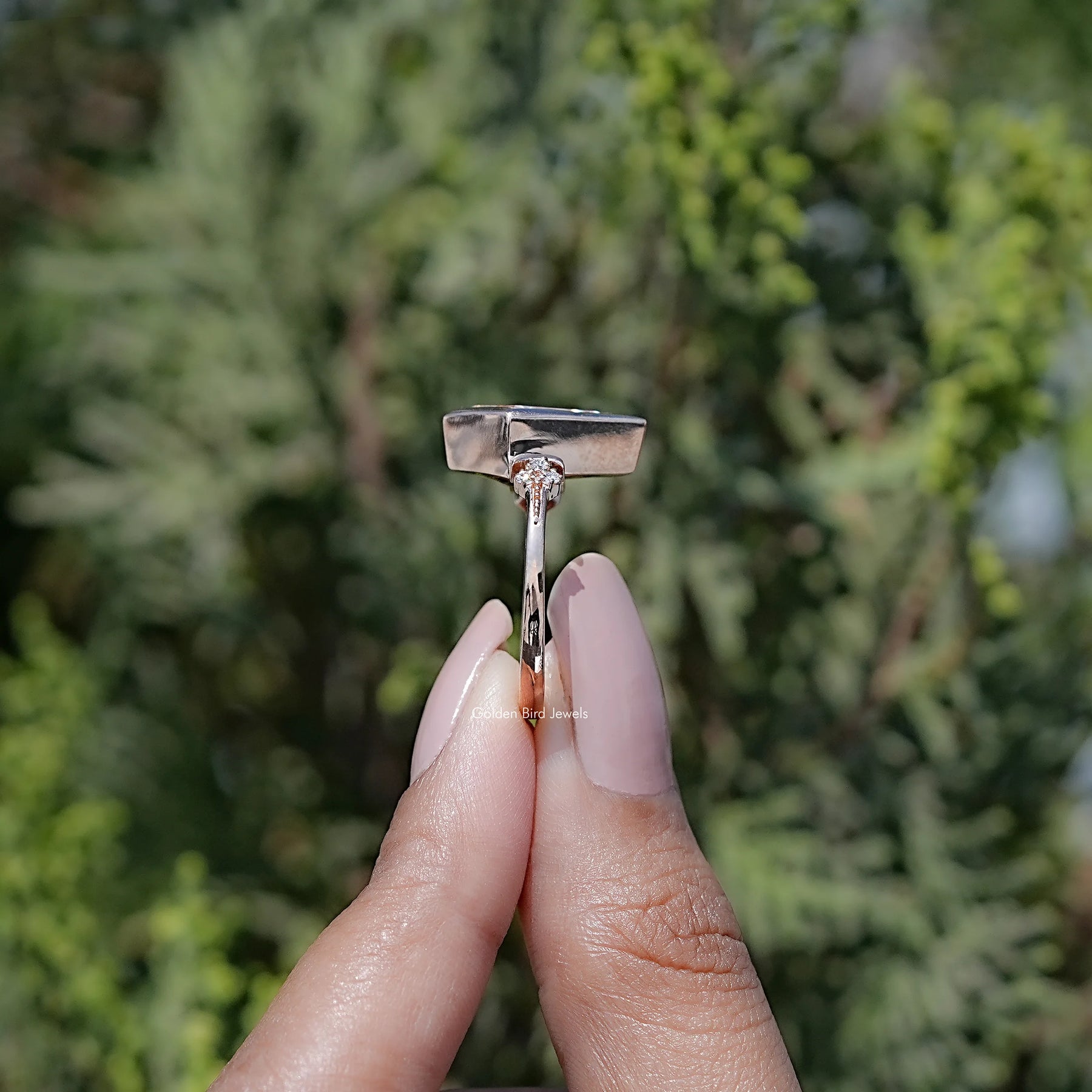Colorless Kite Cut Moissanite Bezel Set Ring