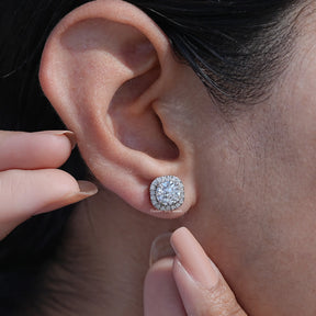 Old European Round Lab Diamond Halo Stud Earrings