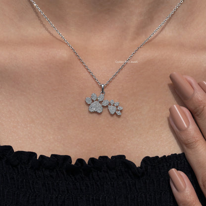 Paw Shaped Round Cut Lab Diamond Pendant