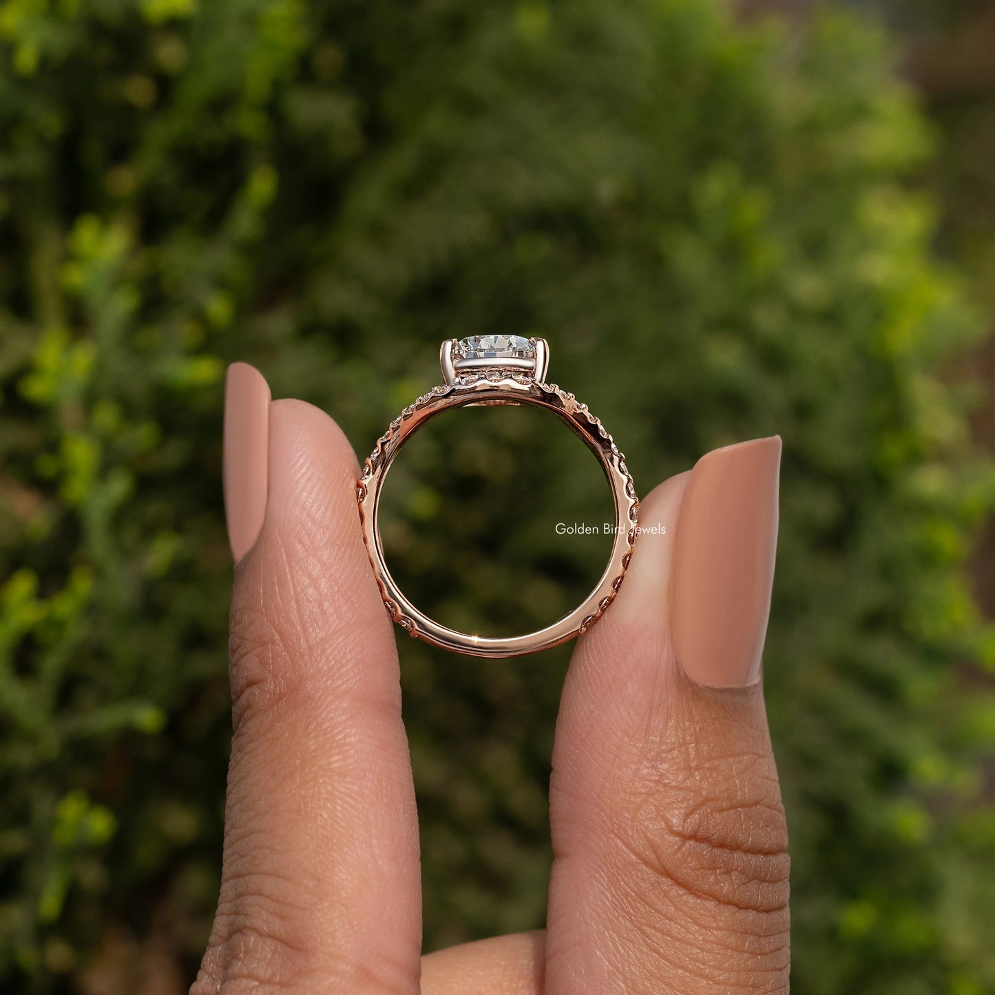Lab Grown Pear Cut Curved Accent Engagement Ring