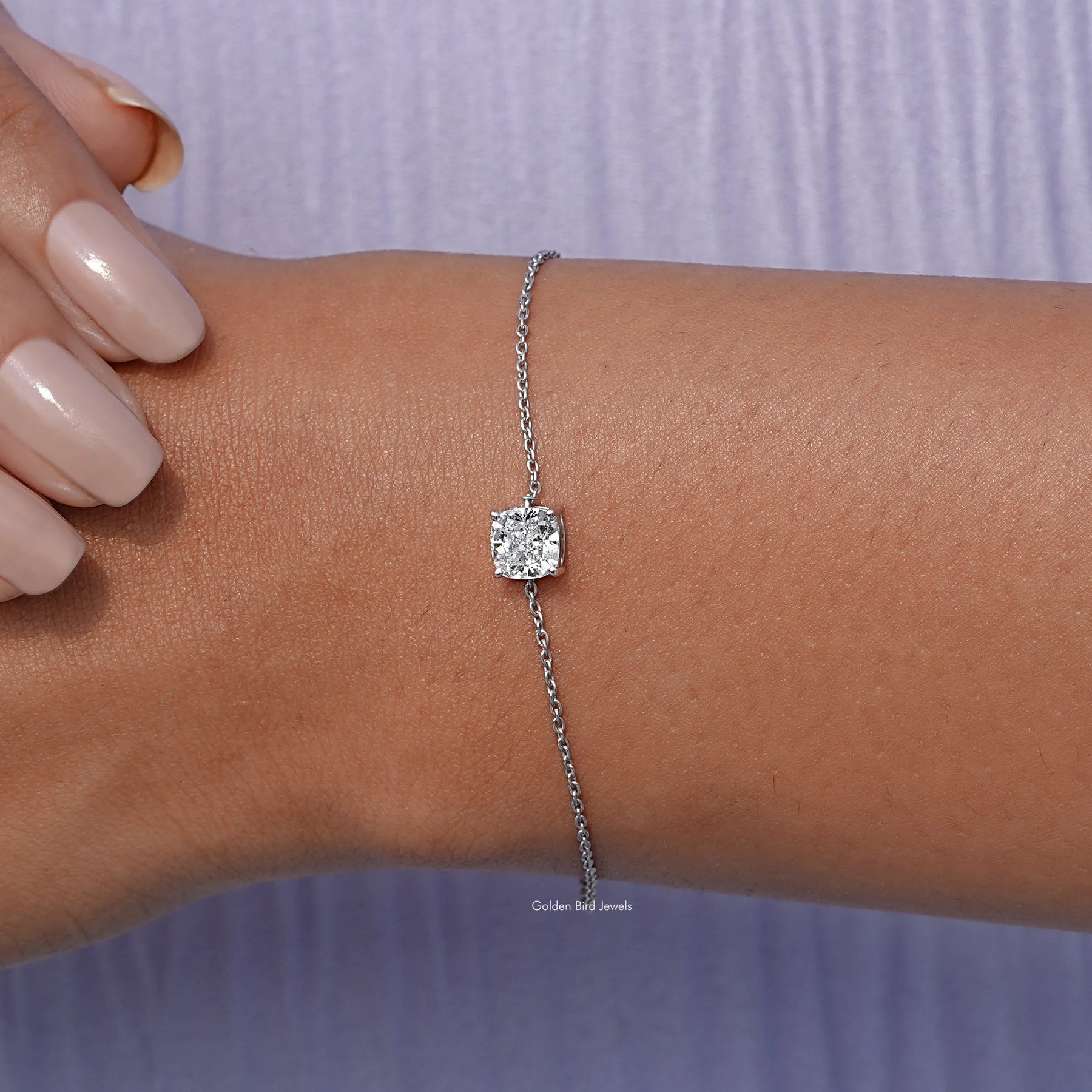 Solitaire Lab Diamond Cushion Cut Chain Bracelet