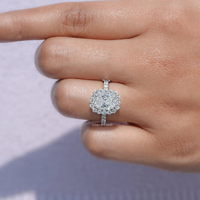 View of Lab Diamond Halo Accent Engagement Ring in prongs setting 