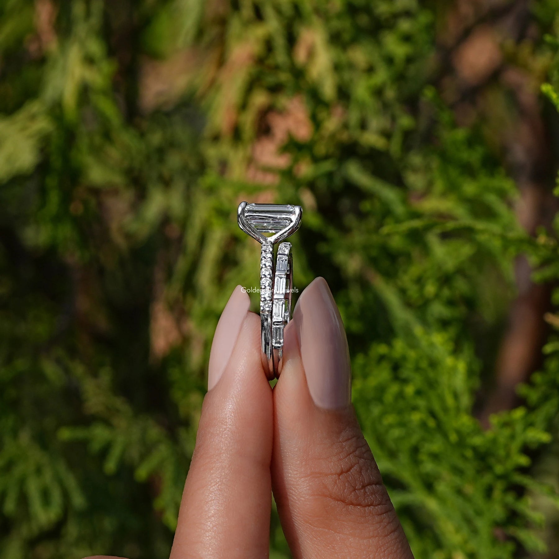 Lab Grown Diamond Emerald Cut Bridal Ring