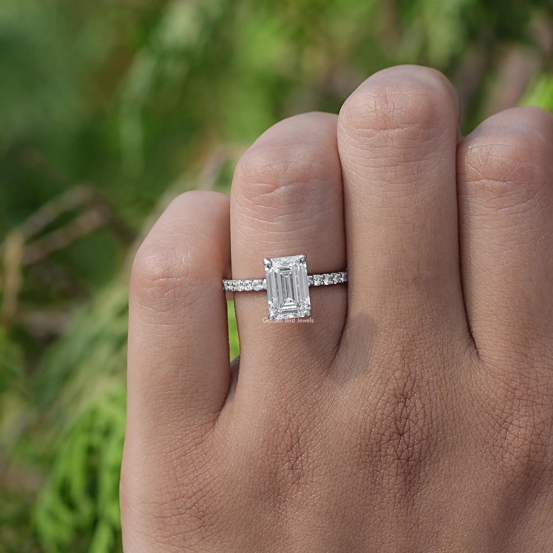 [Lab Grown Emerald Cut Diamond Ring]-[Golden Bird Jewels]