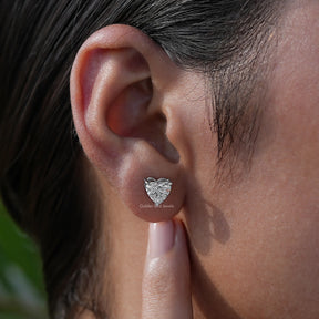 Colorless Multi carat heart shaped diamond stud earrings 