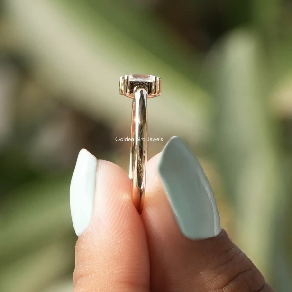 Side View Of Marquise And Emerald Lab Diamond Ring
